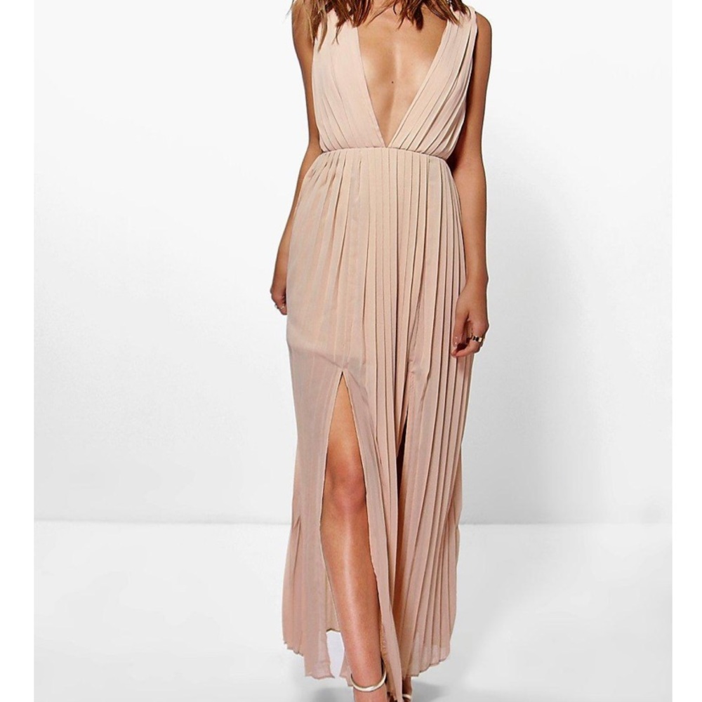All Over Pleated Strappy Side Maxi